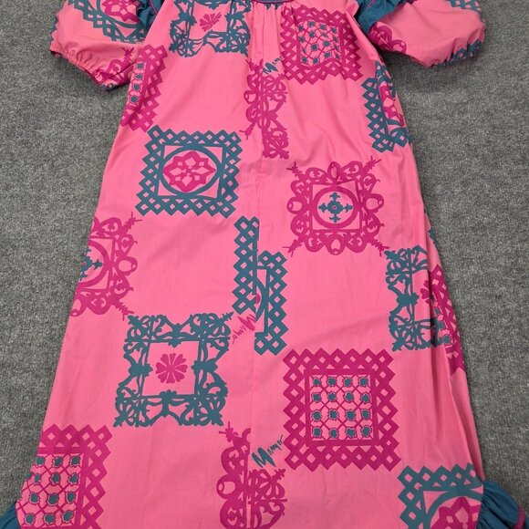 Vintage MAMO HOWELL Hawaiian Aloha Tropical Maxi Muumuu Dress Ruffles Pockets 12 - Picture 9 of 13